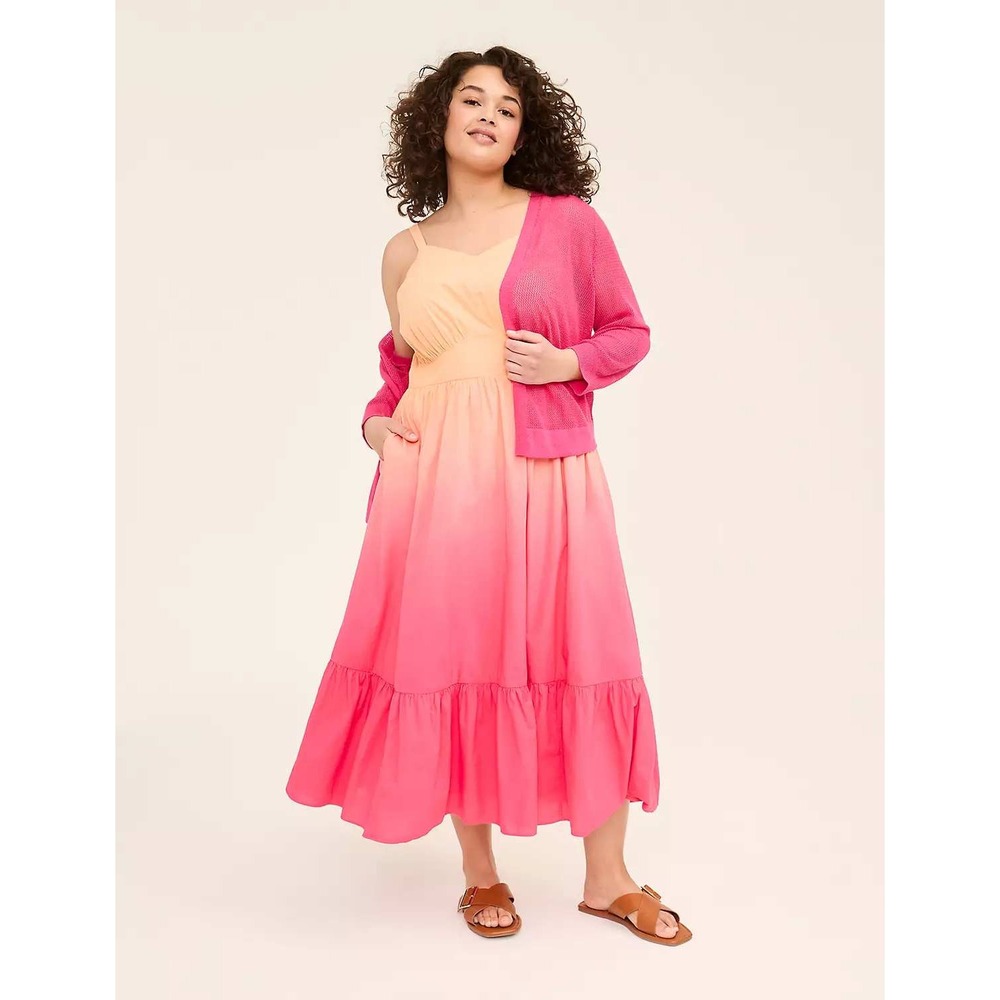 Lane Bryant Fit & Flare Ombre Cotton Maxi Dress‎ Pink Orange Plus Size 22